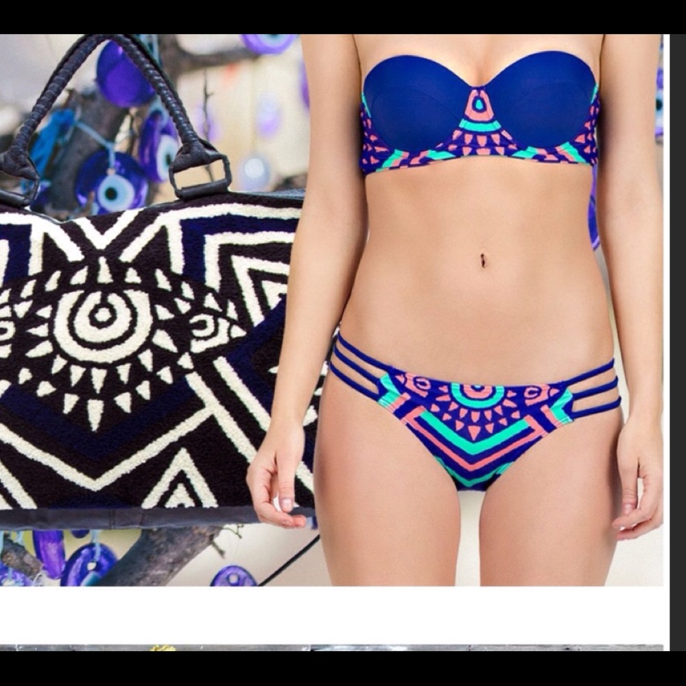 Cleobella new bikini aqua blue tribal design Sz XL
